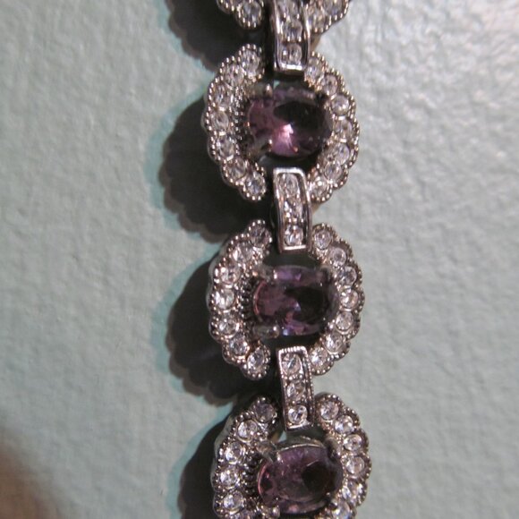 Vintage Faux Amethyst and Faux Diamond bracelet Silver Tone 7-1/2" ~ Stunning! - Picture 14 of 14